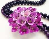 Jewel Tone purple ombre flower statement necklace - detachable vintage repurposed OOAK plum violet flower brooch statement necklace