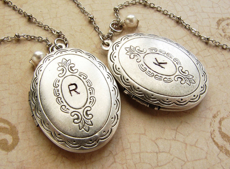 Initial oval locket necklace Personalized initial silver locket necklace Bridesmaid locket necklace