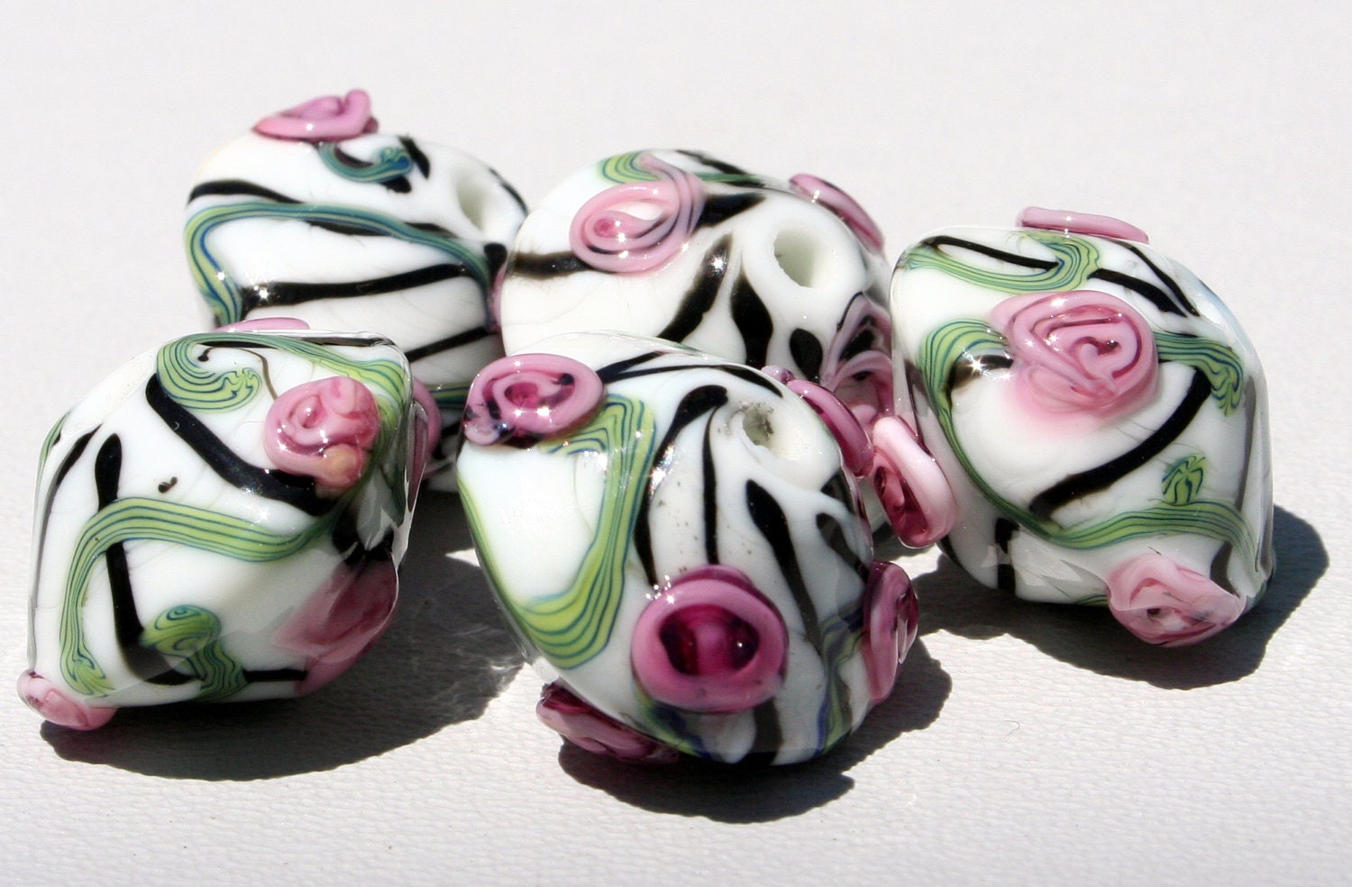 Handmade Lampwork Beads-Rosette Bicones- 063  DaNe Glass