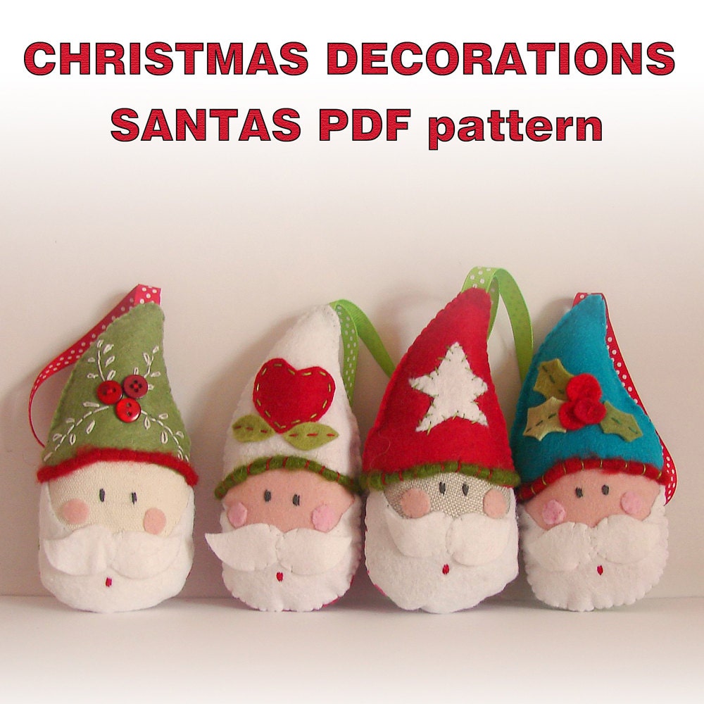 PDF pattern - Felt Christmas ornaments Santas