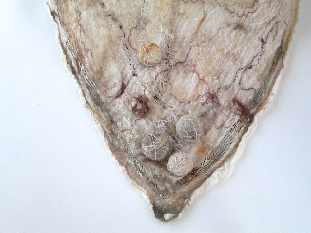 Nuno felt shawl in neutrals. Womens accessory by BlindSquirrel on Etsy