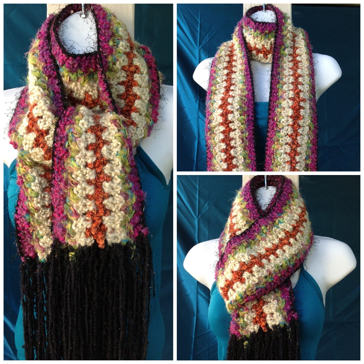 Multi Color Crochet Scarf by anchalee on Etsy Crochet Scarf Two Colors