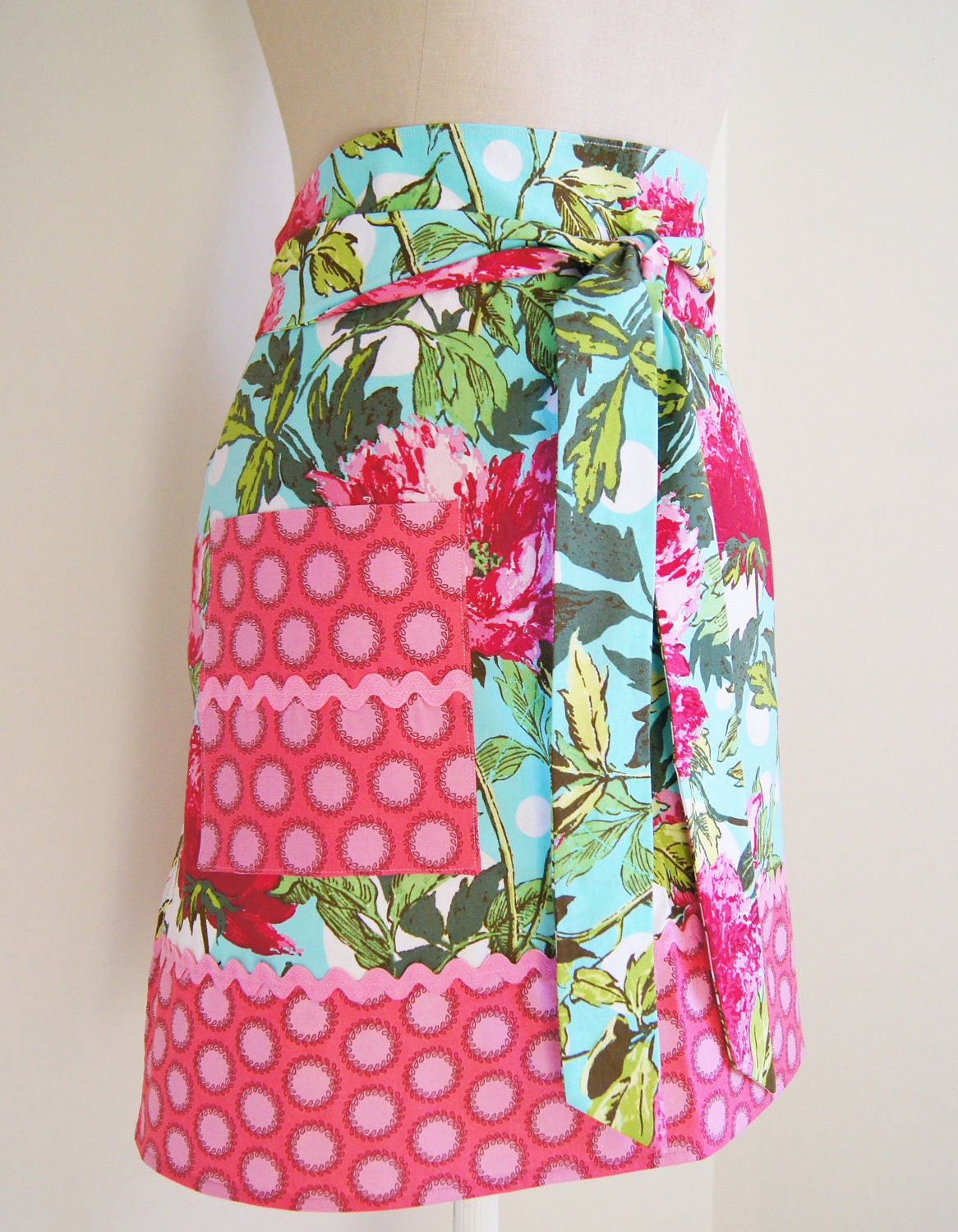 Half Apron - Pink Peony Apron Wrap