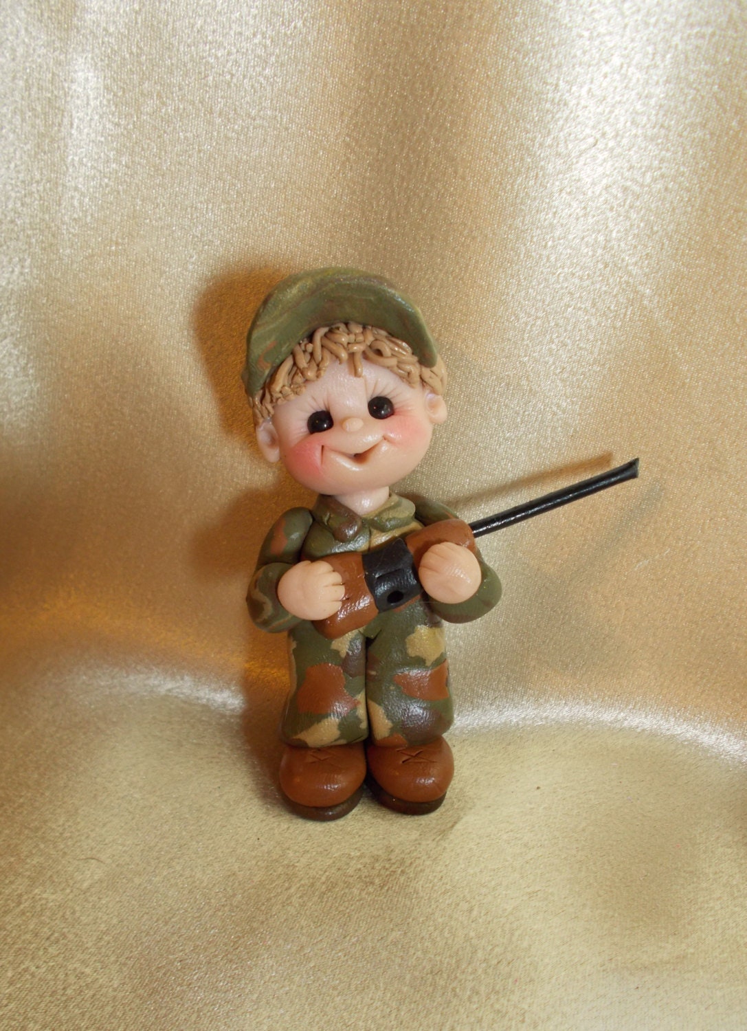camouflage duck hunter hunting Christmas ornament camo polymer clay personalized gift cake topper