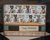 Handmade Happy Birthday Card Cat Kitten Kitty Kraft Feline Mouse Bird Fish (No.126)