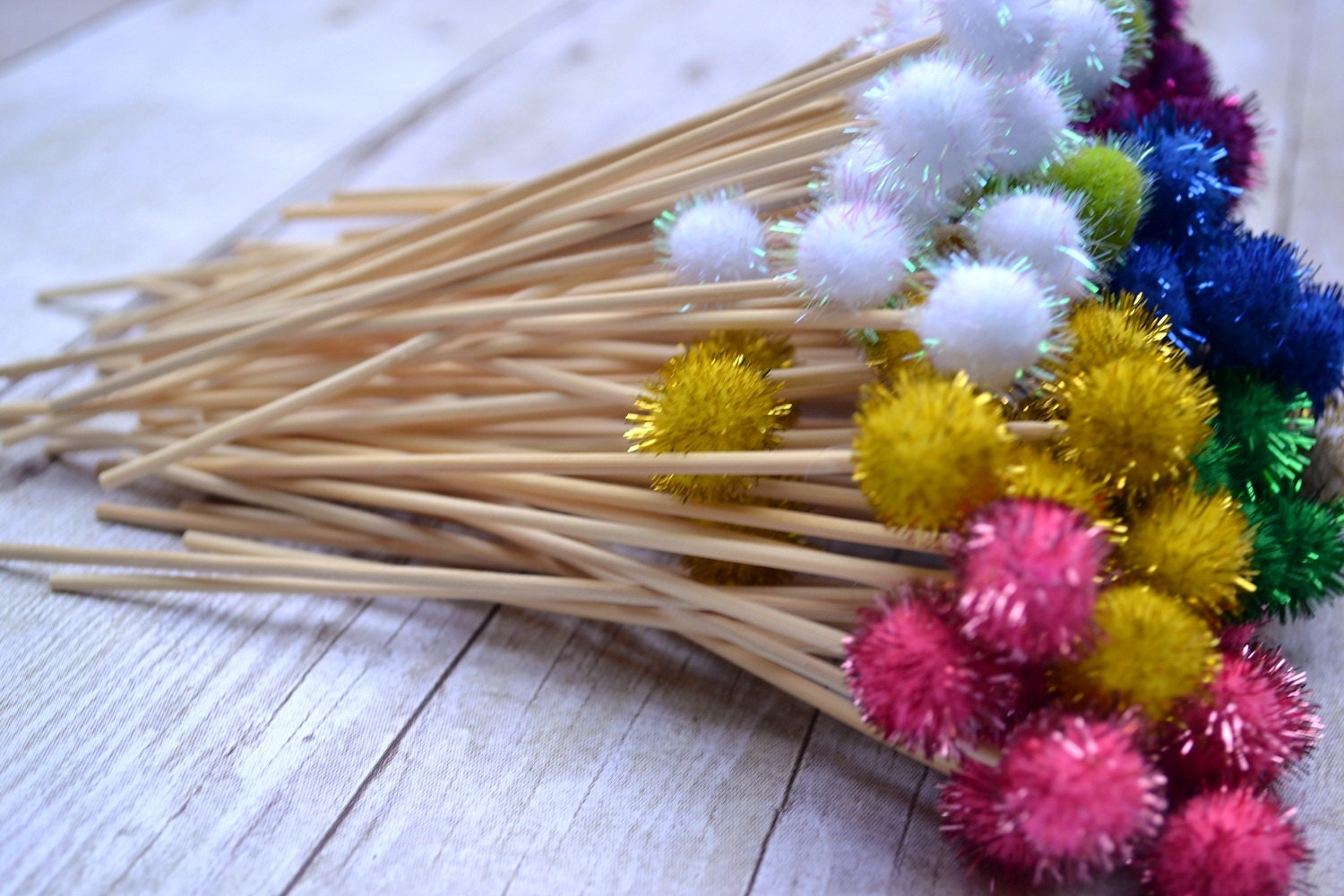 Glitter Pom Pom Swizzle Stick - Set of 25 - You Choose Colors