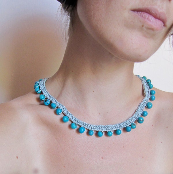 Blue gray Bead Necklace, Acai Necklace, Crochet Necklace, Ecofriendly bead necklace