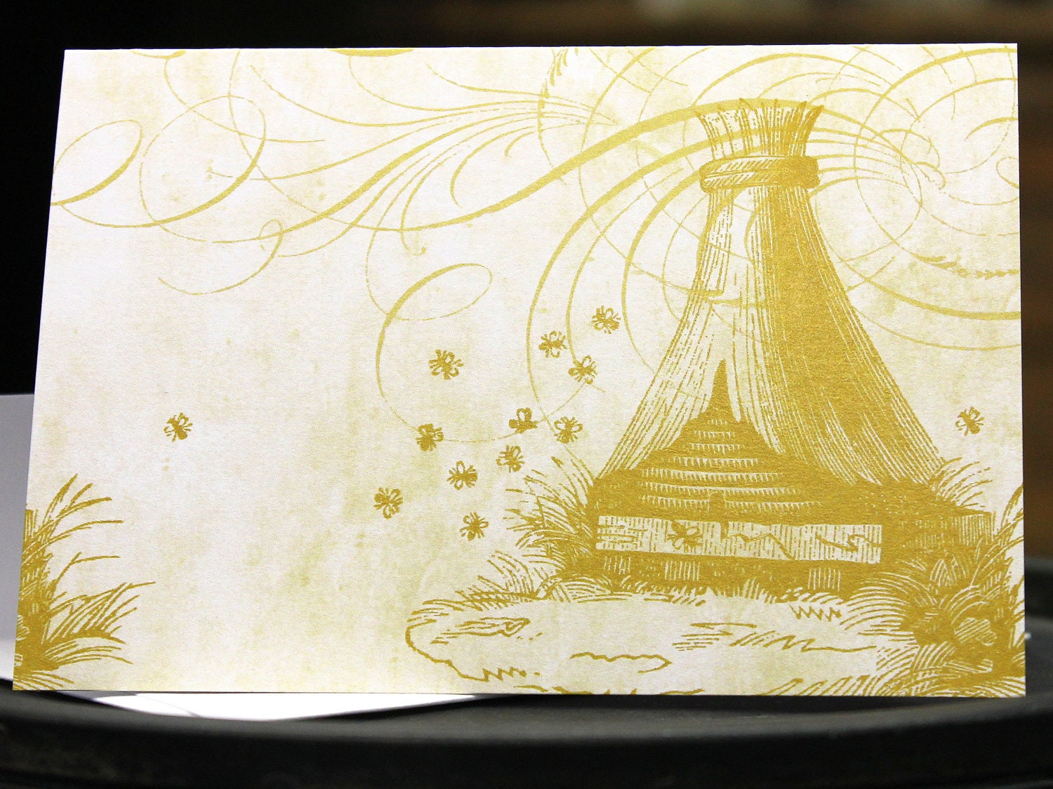 Bee Skeep Blank Folded Note Card Gold Bumble Bee