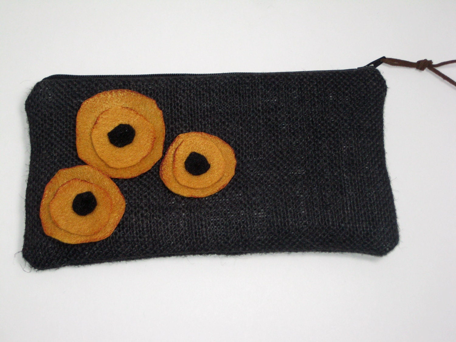 Black Burlap Clutch - California Poppies Bag - Flower Burlap Clutch -  Clutch Burlap