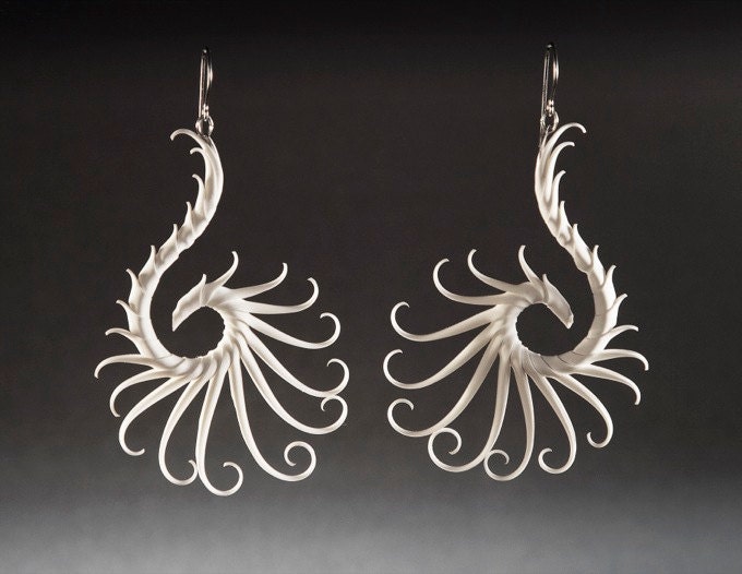 Heliplume Large Earrings with Soft White Spikes