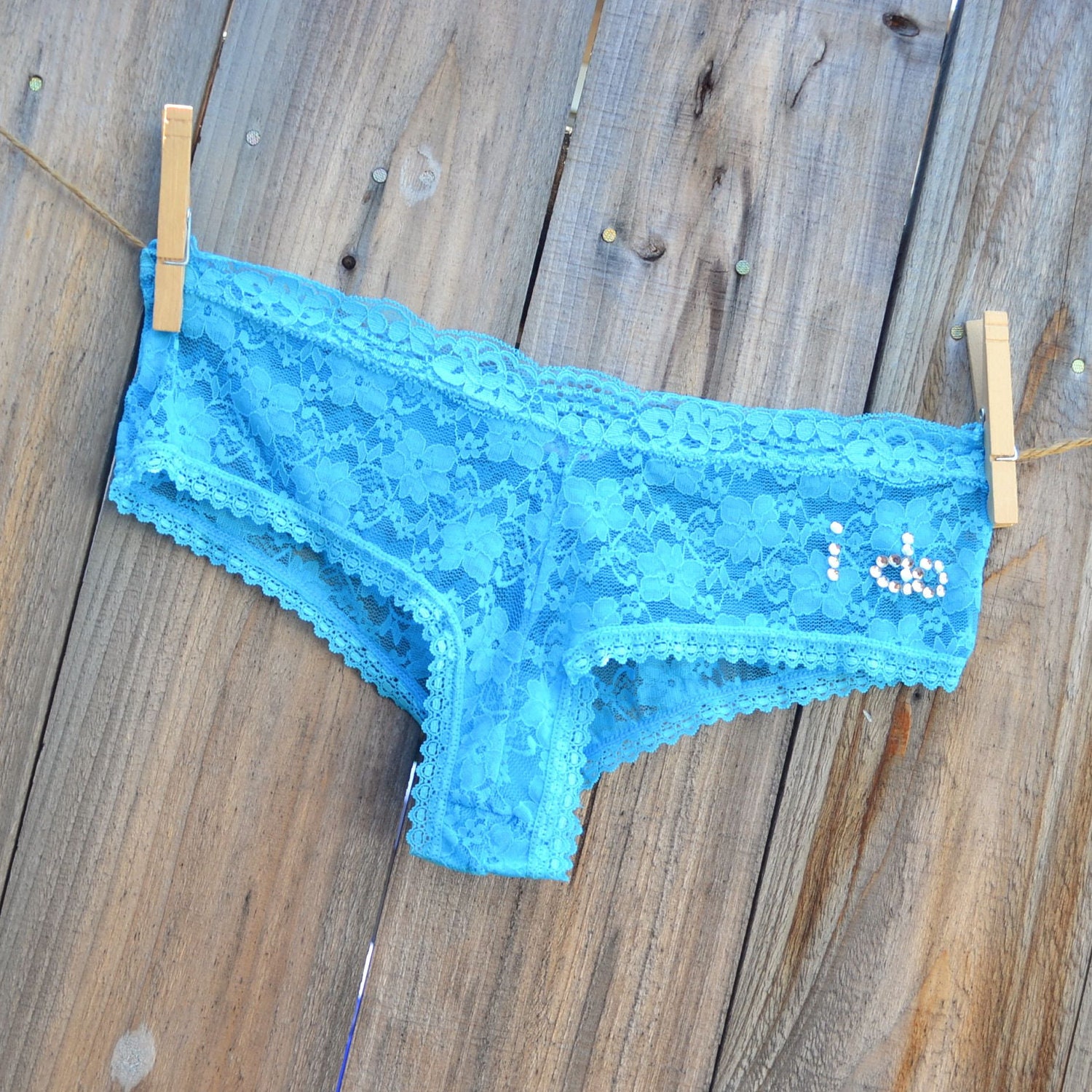 Something Aqua Blue BRIDAL Lingerie bling underwear -  something blue aqua BLUE cheeky -  I DO in rhinestones size Small -Ships in 24hrs