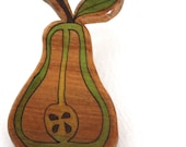 Illustrated Pear Wood Brooch - reclaimed repurposed salvaged eco