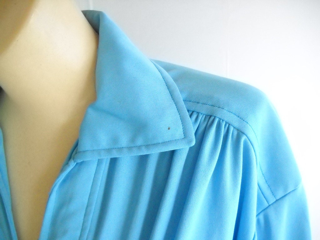 Vintage Blue Mini Dress Shirt Dress Retro Mini Dress Long Sleeves Bright Blue