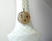 Vintage Necklace Sarah Coventry Medallion Necklace Square in Circle Necklace Geometric