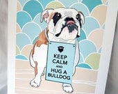 Keep Calm White Bulldog with Scaled Background - 7x9 Eco-friendly Print