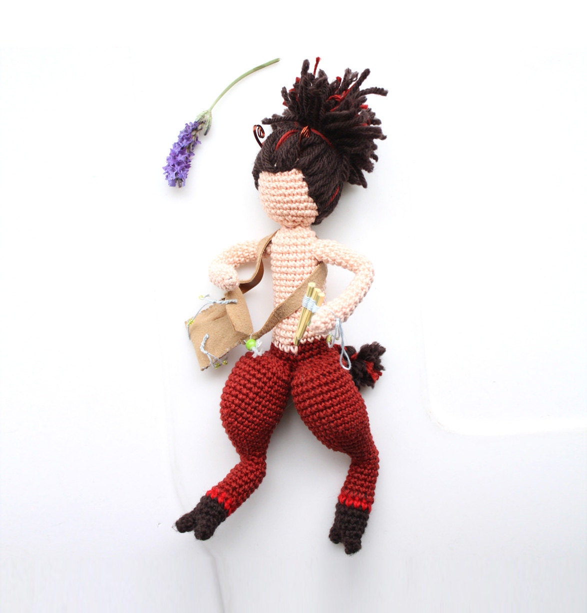 Art Doll of Satyr, greek mythology amigurumi, Whimsical toy for children and grownups, knitted by hand, handmade home decor, messenger bag