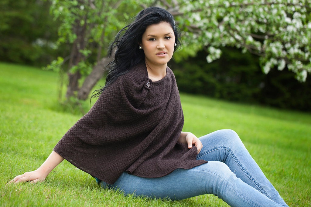 Brown Natural Linen and Organic Cotton Cape Knitting - Poncho Fashion Accessories Style Wrap