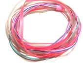 rubber bohemian statement necklace, multiple strands pink boho hipster edgy urban, designer jewelry, teal and purple