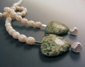 Lariat Necklace Rhyolite Gemstone Pearls Sterling Silver