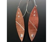 Copper and Sterling Silver Textured Long Earrings OOAK