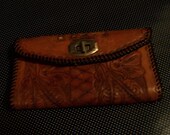 Nice Vintage Tooled Leather Clutch Wallet Floral Design