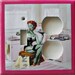 Zombie in a pink kitchen- a fun theme on a handmade MIXED MEDIA double toggle light switchplate with MATCHING Screws (ready to ship/C-z)