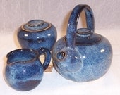 Ceramic Teapot with Creamer and Sugar Bowl Denim Blue Tea Pot Set Handmade Wheel Thrown  Stoneware Ceramics   Pottery