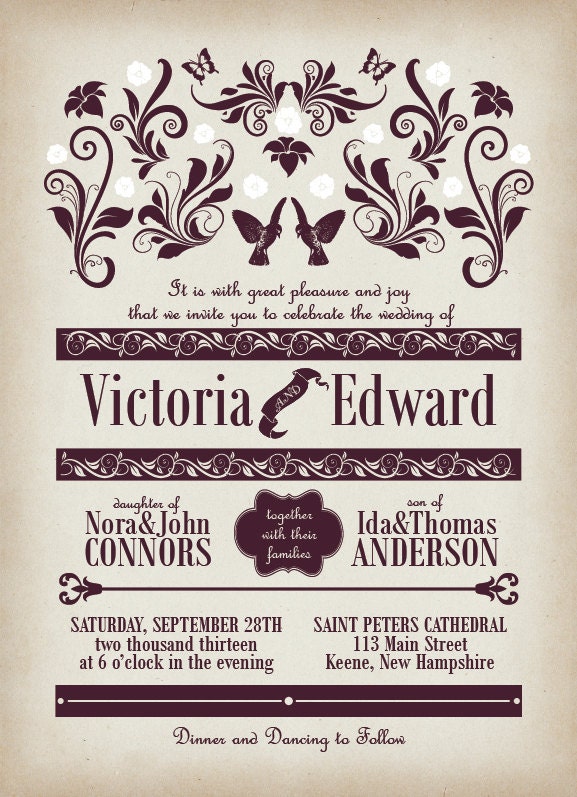 Wedding Invitation Vintage Birds  - Deposit to get started