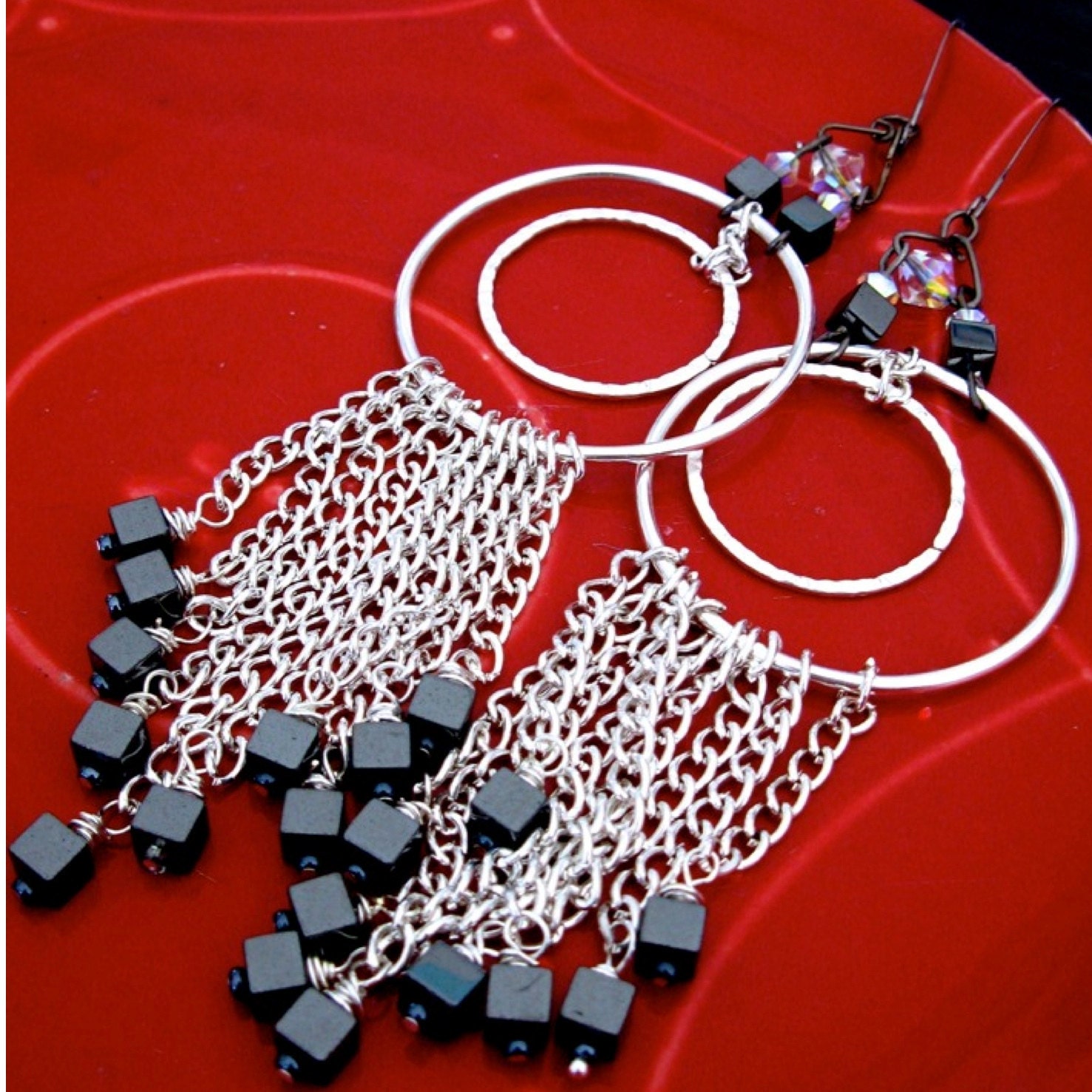sale. SIDON. silver and hematite chain and hoop earrings