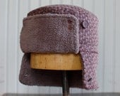 Maroon and gray wool hat with ear flaps: womens trapper hat, mens trapper hat - extra large