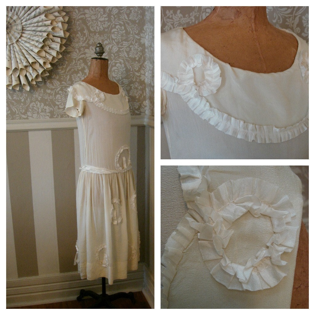 1920's Vintage Ethereal Tissue Silk White Wedding Flapper Dress Stella Ranae Vintage S