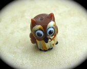 Owl Bead Lampwork Glass Brown