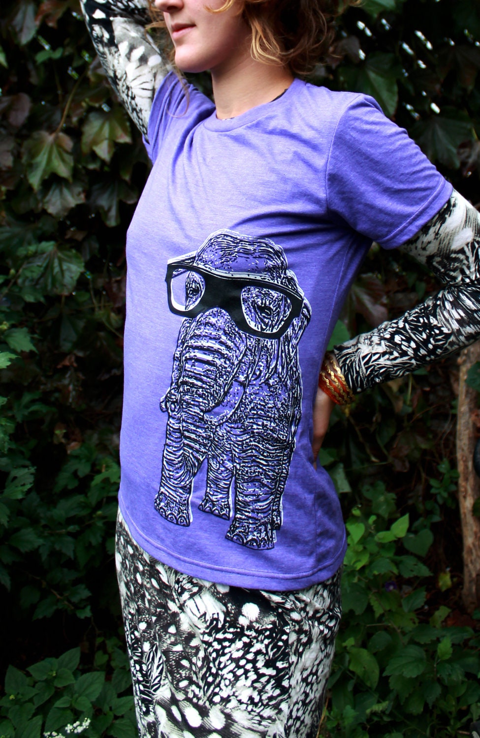 Elephant with 3D Glasses in Heather Blue, Black, Brown, Green, Charcoal,  ORGANIC Tshirt Urbarian New York- Men- Women- Kids- Baby