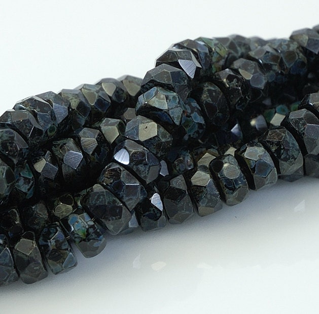 Czech Fire Polish Glass Faceted Rondelle 6x3mm Jet Black Picasso - 20 (ST215-20)