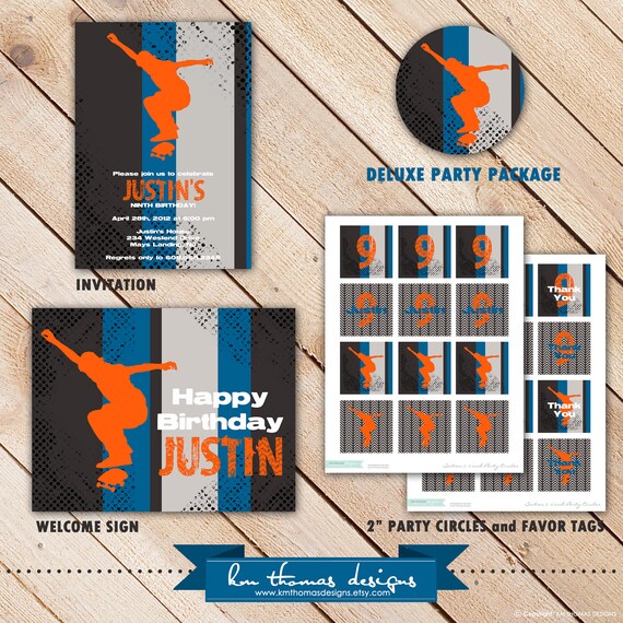 Deluxe Custom Printable Party Package...SKATEBOARDER COLLECTION...Personalized...by KM Thomas Designs Il_570xn