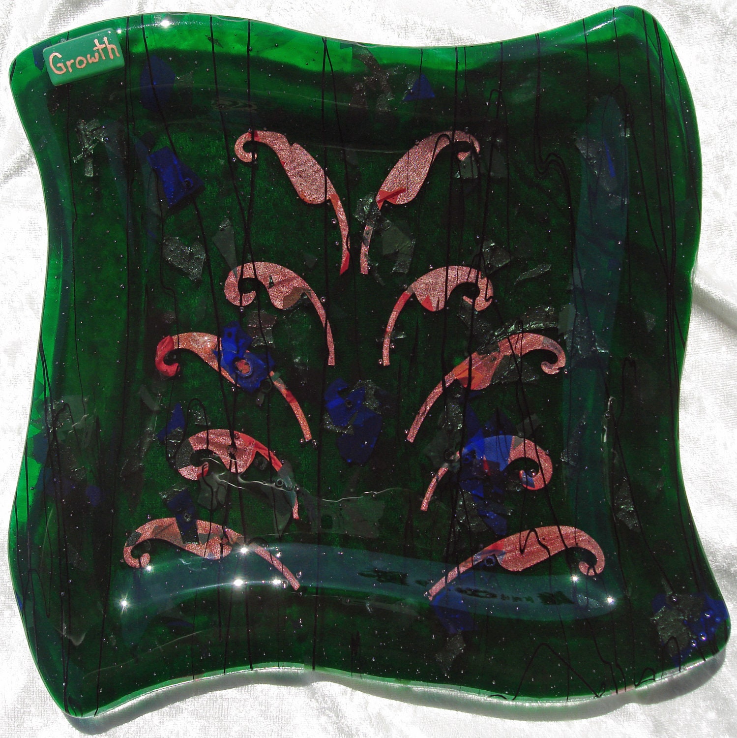 Growth - Deep Green Fused Glass Intention Platter
