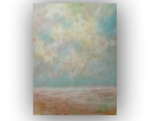 Fading Light- Oil Painting on Canvas- sky clouds beach large 36x48 light blue and white abstract landscape original palette knife painting