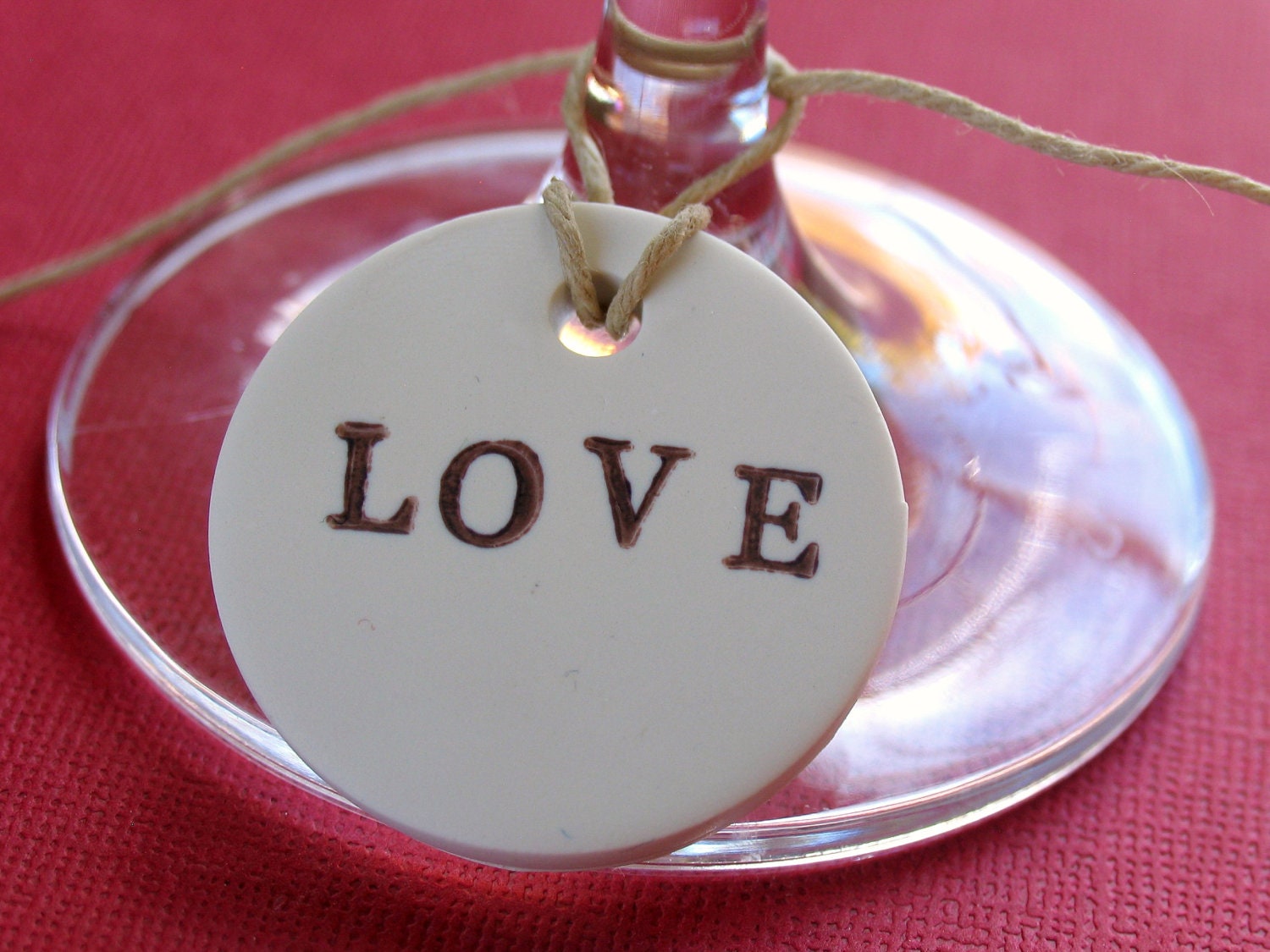 wedding favor clay stamped  LOVE tags - 5 wedding favor / napkin ring / valentines gift tags