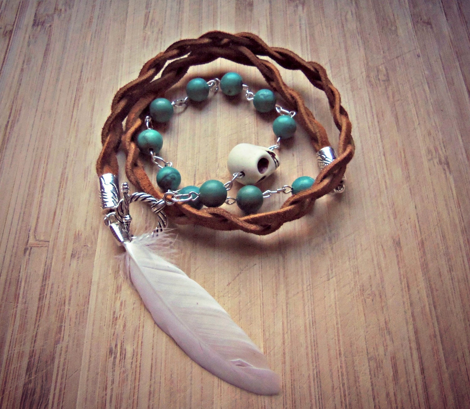Bohemian skull wrap around bracelet/necklace peace within us