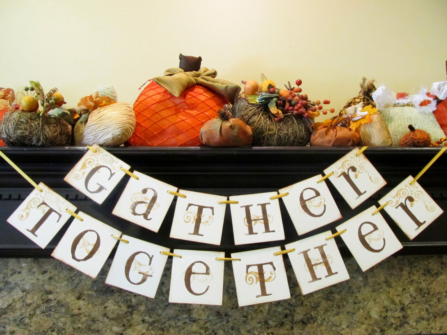Thanksgiving Decoration GATHER TOGETHER Gold Fall Banner hostess gift Il_570xn