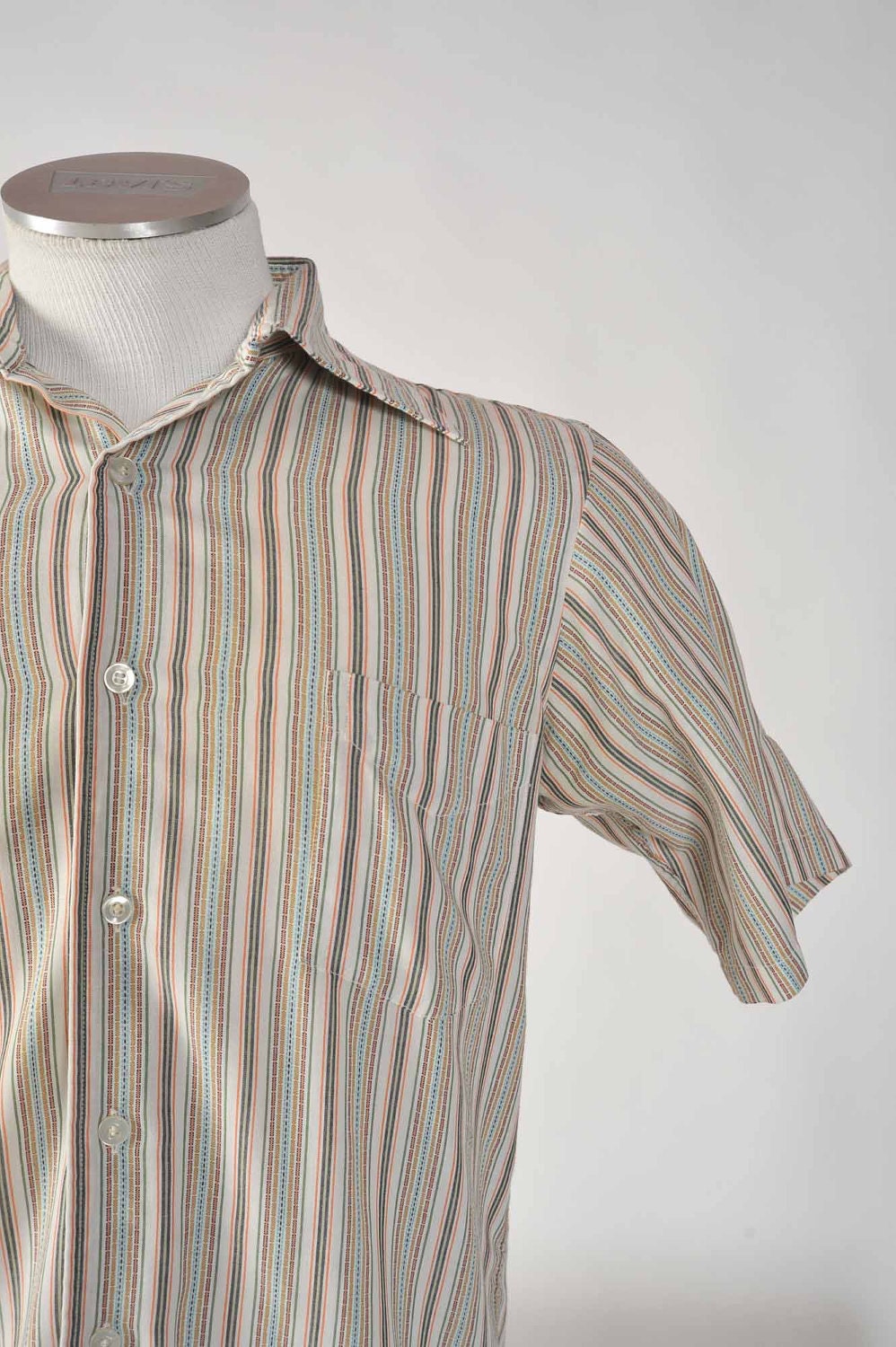 Vintage 1960s Shirt // Unique Multi-Color Striped 60s Dress Shirt Size 15