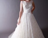 Vintage 1950s Wedding Gown- Sleeveless Wedding Dress with Bubble Skirt Option for Train