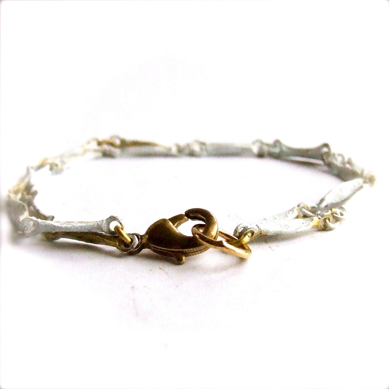 White Washed Vintage Brass Chain- Patina Bracelet -Rustic Stackable Layering -Jewellery