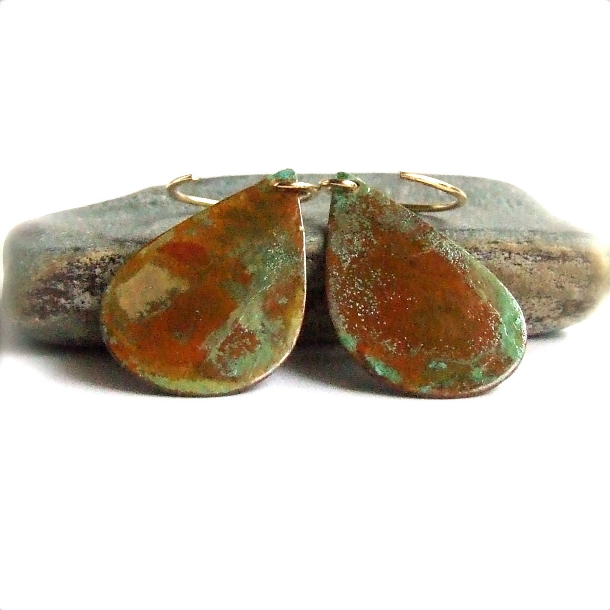 Rustic Verdigris Brass Teardrop Dangle - Patina Earrings -Jewellery