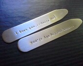 c o l l a r s t a y s - 1 pair - Handforged Sterling Silver with Custom Inscription - Naughty or Nice