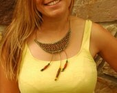 Upcycled Moon Necklace - Leather Jewelry with Fiber art and Textile - Unique and natural accessories - bone and glass