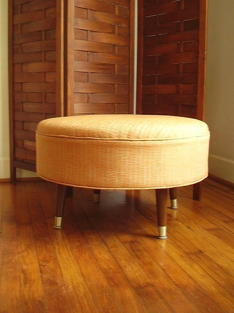 Mid-century inspired Round Ottoman with Knoll Fabric