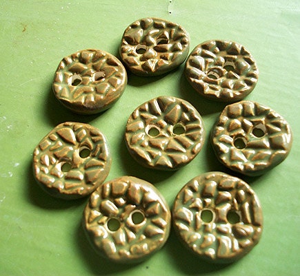 Seven Small Round Olive Ceramic Buttons