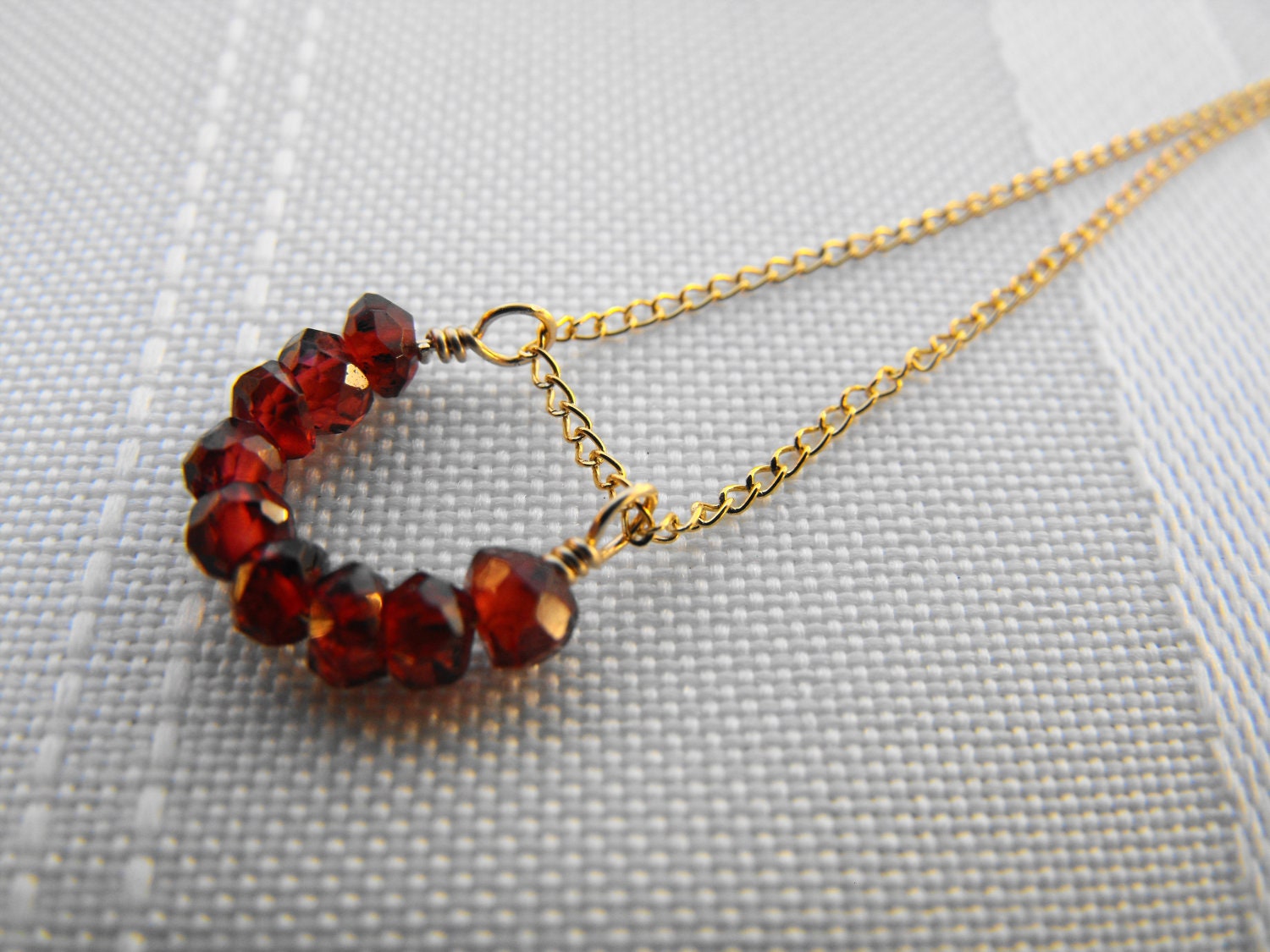 Crimson drops - red garnet arc necklace - minimal, everyday jewelry