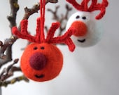 Christmas ornament felt Reindeer Rudolph  red antler and nose eco friendly gift  felted wool children fun fantasy ball